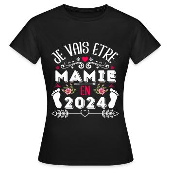 Mamie 2024 annonce naissance cadeau grand-mère - T-shirt Femme - noir - Devant - AI Model Female 172 dark (172cm)