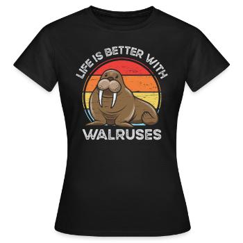 La vie est meilleure avec les morses Tusk Whiskers Marine - T-shirt Femme - noir - Devant - AI Model Female 172 dark (172cm)