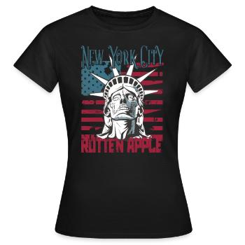 Steampunk NY City verdorbener Apfel USA US Flag - Frauen T-Shirt - Schwarz - Vorne - AI Model Female 172 dark (172cm)