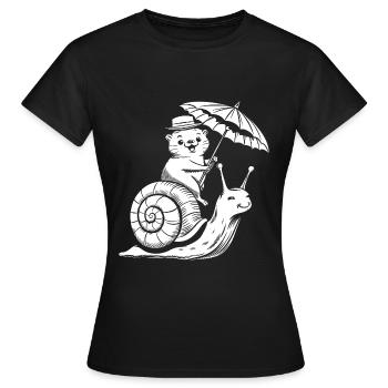 Drôle de loutre avec parasol assis sur l’escargot - T-shirt Femme - noir - Devant - AI Model Female 172 dark (172cm)
