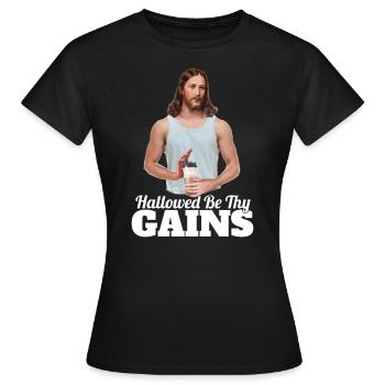 Que tes gains soient sanctifiés - T-shirt Femme - noir - Devant - AI Model Female 172 dark (172cm)