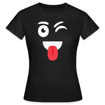 langue idiote, clin d'oeil, clin d'oeil, enjoué. Aussi emo - T-shirt Femme - noir - Devant - AI Model Female 172 dark (172cm)