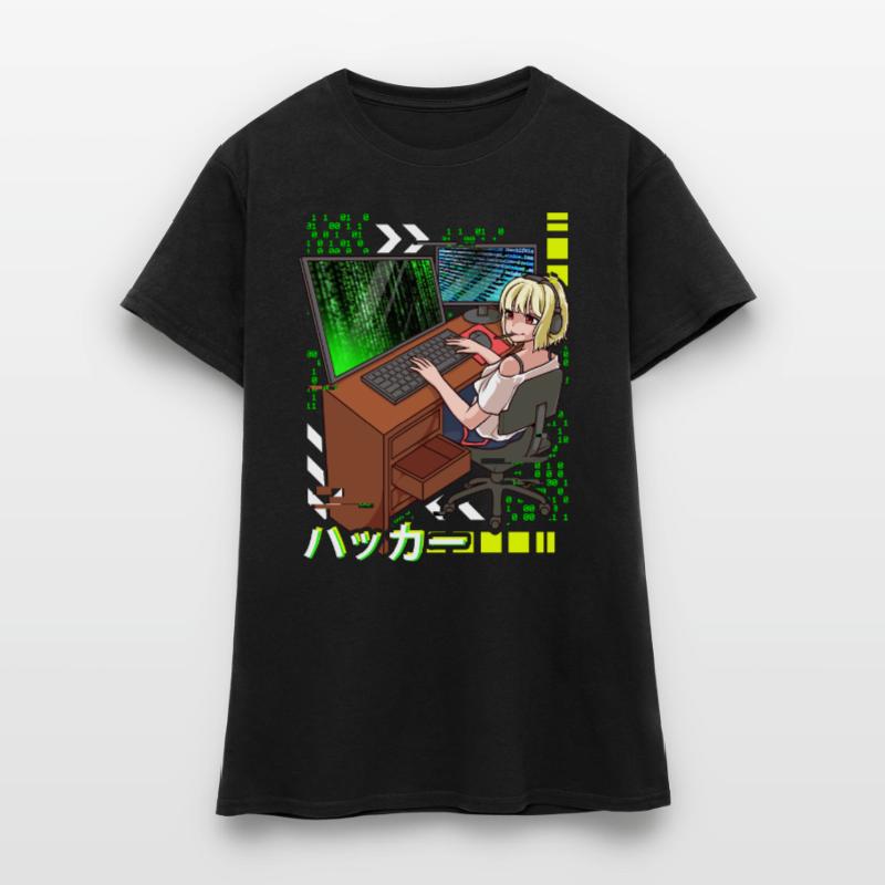 Anime Cyber Hacker Girl Hacking Binary Code Women's T-Shirt