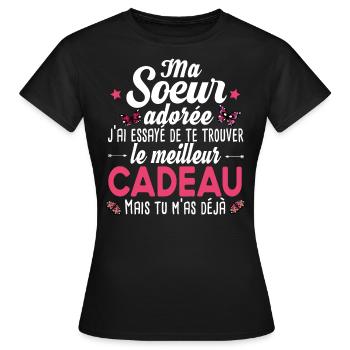 Soeur Grande Sœur Petite Cadeau Girly - T-shirt Femme - noir - Devant - AI Model Female 172 dark (172cm)