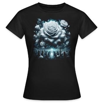 Rose blanche mystique et cimetière – Dark Fantasy - T-shirt Femme - noir - Devant - AI Model Female 172 dark (172cm)