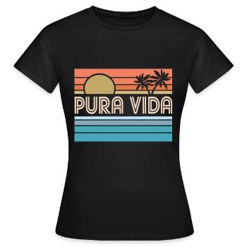 Pura Vida Costa Rica Coucher de soleil 70s 80s Surfeur Été - T-shirt Femme - noir - Devant - AI Model Female 172 dark (172cm)