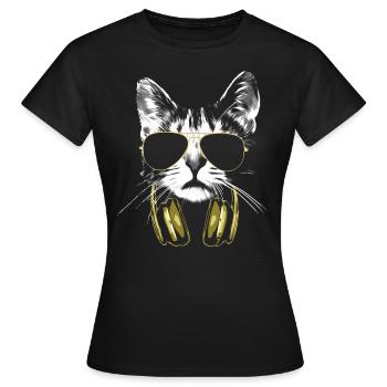 Dj Cat Bling Bling - Frauen T-Shirt - Schwarz - Vorne - AI Model Female 172 dark (172cm)
