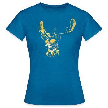 Deer DJ Bling. Cool and Funny Music Animal With - Women's T-Shirt - antique blue sapphire heather - Front - AI Model Female 172 dark (172cm)