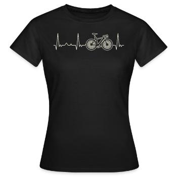 Fahrrad. Herz. Liebe. Ekg. Impuls. Schlagen. - Frauen T-Shirt - Schwarz - Vorne - AI Model Female 172 dark (172cm)