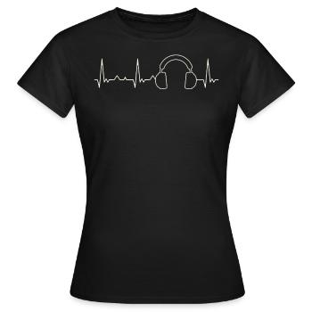 Auriculares. Corazón. Amor. Ekg. Legumbres. - T-shirt Femme - noir - Devant - AI Model Female 172 dark (172cm)