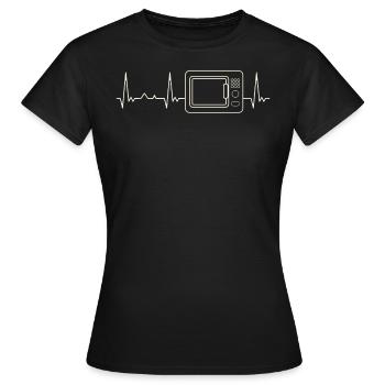 Microwave. Heart. Love. EKG. Pulse. Beat. - Women's T-Shirt - black - Front - AI Model Female 172 dark (172cm)