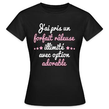 Forfait Râleuse Option Adorable - T-shirt Femme - noir - Devant - AI Model Female 172 dark (172cm)