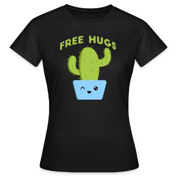 Câliner le cactus. Câlins gratuits - T-shirt Femme - noir - Devant - AI Model Female 172 dark (172cm)