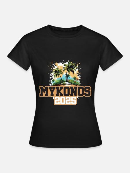 Mykonos 2025 Palmen - Frauen T-Shirt - Schwarz