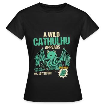 A wild cathulhu appears - Kawaii - Women's T-Shirt - black - Front - AI Model Female 172 dark (172cm)