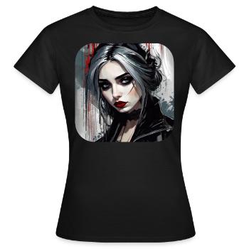 Fille gothique cool aux lèvres rouges - T-shirt Femme - noir - Devant - AI Model Female 172 dark (172cm)