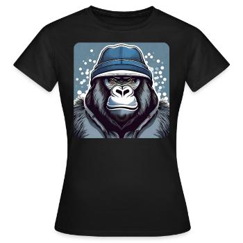 Cool gorilla with winter hat - Women's T-Shirt - black - Front - AI Model Female 172 dark (172cm)