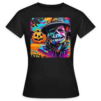 Graffiti Halloween Crâne et Citrouille - T-shirt Femme - noir - Devant - AI Model Female 172 dark (172cm)