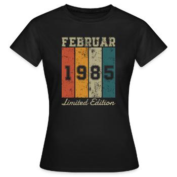 Geburtstag: Februar 1985 - Limited Edition Retro - Frauen T-Shirt - Schwarz - Vorne - AI Model Female 172 dark (172cm)