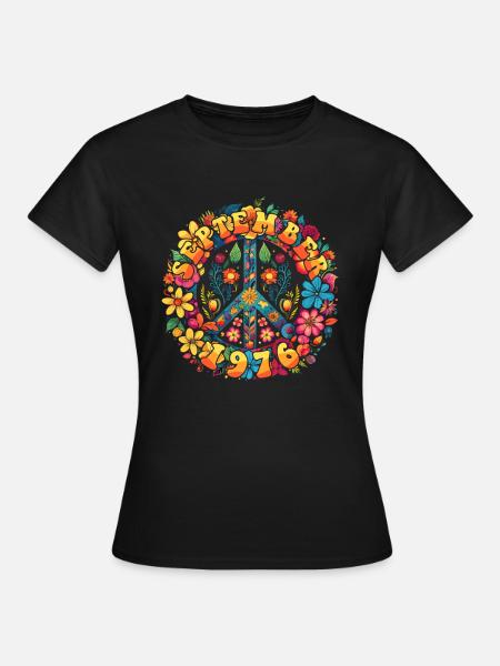 Flower Power Hippie Geburstag - September 1976 - Frauen T-Shirt - Schwarz