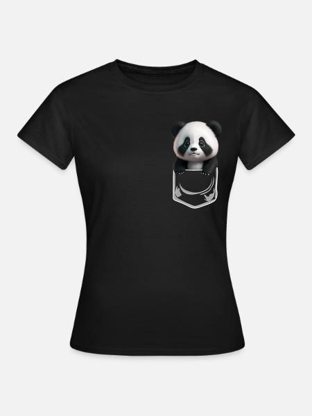 Baby Panda Brusttsche Weiss - Frauen T-Shirt - Schwarz