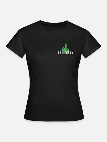 Free Hugs - Kaktus, Mittelfinger - Frauen T-Shirt - Schwarz