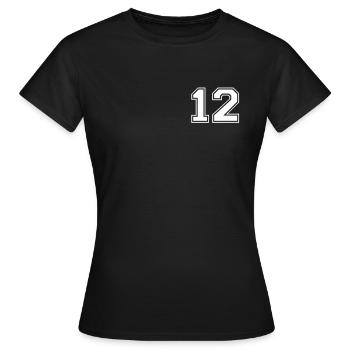 12 - Frauen T-Shirt - Schwarz - Vorne - AI Model Female 172 dark (172cm)