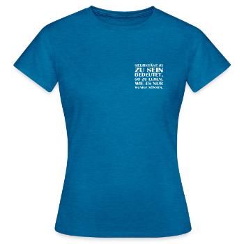 travail indépendant - T-shirt Femme - bleu saphir antique chiné - Devant - AI Model Female 172 dark (172cm)