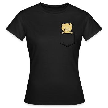 Oink in Brusttasche - Frauen T-Shirt - Schwarz - Vorne - AI Model Female 172 dark (172cm)