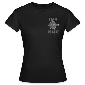 Team Platte Plattfisch Brandungsangln Scholle - Frauen T-Shirt - Schwarz - Vorne - AI Model Female 172 dark (172cm)