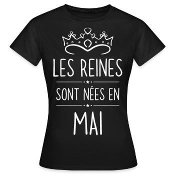 Les Reines sont nées en mai - T-shirt Femme - noir - Devant - AI Model Female 172 dark (172cm)