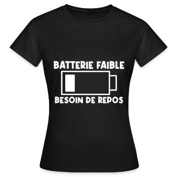 Batterie faible - T-shirt Femme - noir - Devant - AI Model Female 172 dark (172cm)