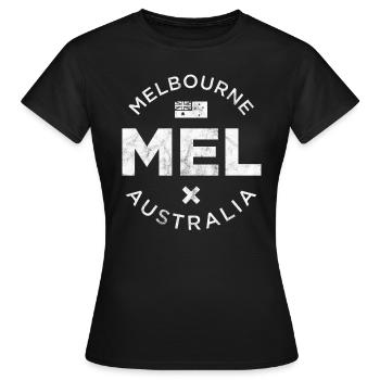 MEL, Melbourne Australien - Frauen T-Shirt - Schwarz - Vorne - AI Model Female 172 dark (172cm)