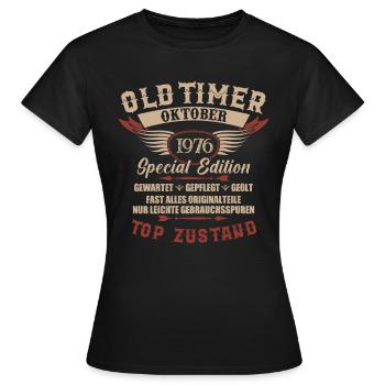 Oldtimer Oktober 1976 Jahrgang Geburtstag - Frauen T-Shirt - Schwarz - Vorne - AI Model Female 172 dark (172cm)