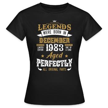 Født december 1983 fødselsdagsgave - Dame-T-shirt - sort - Foran - AI Model Female 172 dark (172cm)