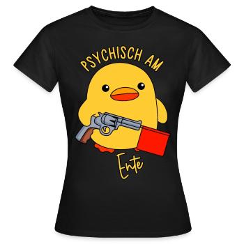 Ente Spielzeugpistole Knallfahne Psychisch am Ente - Frauen T-Shirt - Schwarz - Vorne - AI Model Female 172 dark (172cm)