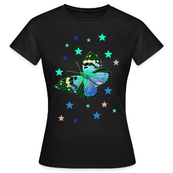 butterfly, stars, colorful, blue, butterfly - Women's T-Shirt - black - Front - AI Model Female 172 dark (172cm)