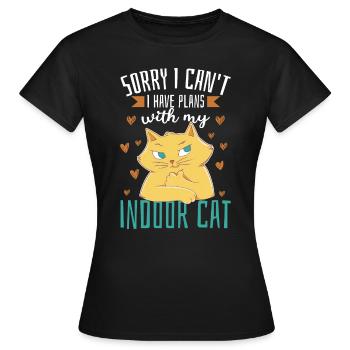 Ich habe Pläne mit meiner Hauskatze - Frauen T-Shirt - Schwarz - Vorne - AI Model Female 172 dark (172cm)