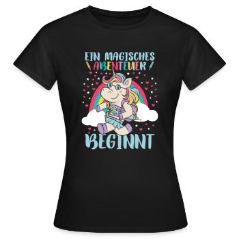 Schulranzen Einhorn Schulanfang Schulkind - Frauen T-Shirt - Schwarz - Vorne - AI Model Female 172 dark (172cm)