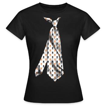 halloween skull printed necktie t-shirt design - Women's T-Shirt - black - Front - AI Model Female 172 dark (172cm)