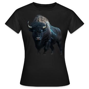 Bison schwarz Büffel mit Blitzen und Donner stark - Frauen T-Shirt - Schwarz - Vorne - AI Model Female 172 dark (172cm)