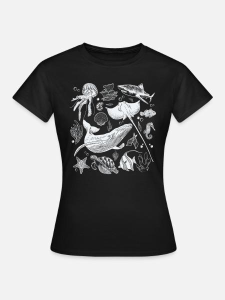 Vintage Tattoo Meerestier, Retro Ozean Natur - Frauen T-Shirt - Schwarz