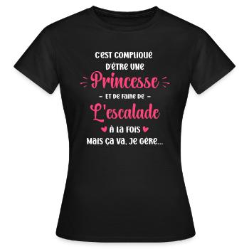 C'est Compliqué princesse et escalade - T-shirt Femme - noir - Devant - AI Model Female 172 dark (172cm)