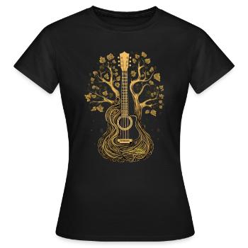 Guitare en bois avec arbre – Music & Nature Design - T-shirt Femme - noir - Devant - AI Model Female 172 dark (172cm)