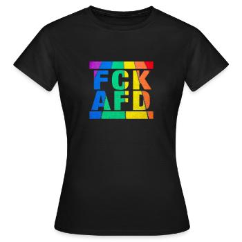 Gegen Nazis - FCK AFD - Gegen Rechts - LGBTQ - Frauen T-Shirt - Schwarz - Vorne - AI Model Female 172 dark (172cm)