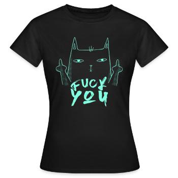 Fuck You - Fuck Off - Chat avec majeur - T-shirt Femme - noir - Devant - AI Model Female 172 dark (172cm)