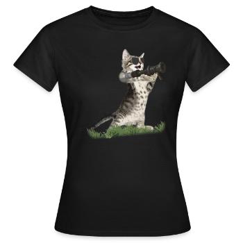 Bazooka Cat - Cool Cat avec des lunettes de soleil d'aviateur - T-shirt Femme - noir - Devant - AI Model Female 172 dark (172cm)
