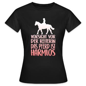 vorsicht vor der reiterin das pferd ist harmlos 2 - Frauen T-Shirt - Schwarz - Vorne - AI Model Female 172 dark (172cm)