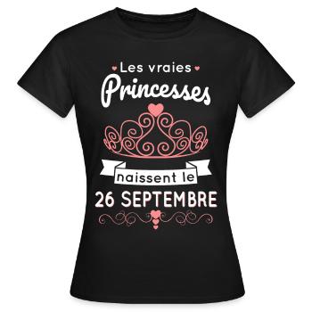 Anniversaire - Princesses naissent le 26 Septembre - T-shirt Femme - noir - Devant - AI Model Female 172 dark (172cm)