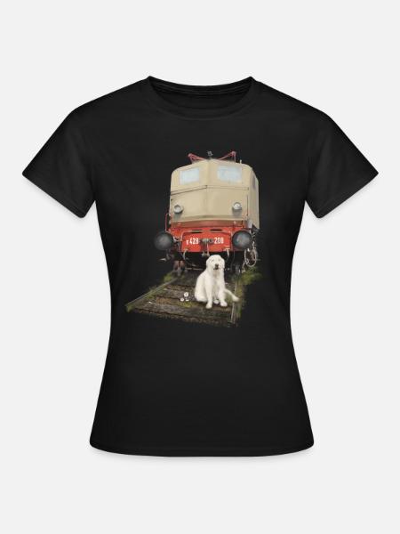 Golden Retriever with Train - Dame-T-shirt - sort